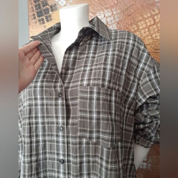 Zara Nwot Cotton Blend Plaid Button-Up Shirt - Picture 8 of 11